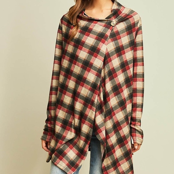 Last 1 - Plaid Draped Wrap Cardigan - Picture 3 of 8